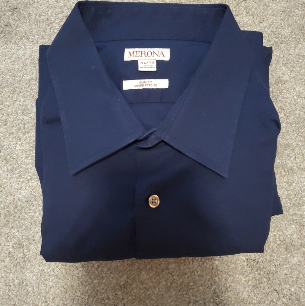 Dark Blue long sleeve men's button up dress shirt xl